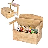 DREAMADE 3 in 1 Spielzeugkiste aus Holz, Kindersitzgruppe, Kinderbank mit Stauraum & Deckel, Truhenbank Kindermöbel für Kinder 3-7 Jahre alt (Natur)