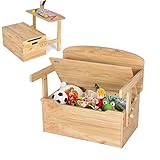 DREAMADE 3 in 1 Spielzeugkiste aus Holz, Kindersitzgruppe, Kinderbank mit Stauraum & Deckel, Truhenbank Kindermöbel für Kinder 3-7 Jahre alt (Natur)