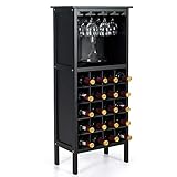 GIANTEX Weinschrank Holz, Weinregal Flaschenregal für 20 Flaschen mit Glasaufhänger, Weinständer Flaschenständer Gläserregal Vintage für Küche Bar 42 x 24,5 x 96cm (schwarz)
