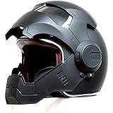 LCRAKON Motorrad Helme, Motocrosshelme Full Face Touring Motorrad Harley Vintage Helm Klapphelme Rennhelm Mit Motorradhandschuhen Motorhelm Iron Man - Persönlichkeit - Cool, Matteblack