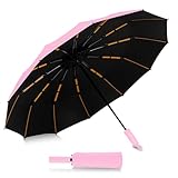 MSIHEY Sturmfester Automatik-Reiseschirm Mit 12 Rippen - Großer Windbeständiger Regenschirm, Faltbar Und Leicht für Herren Und Damen (Rosa)