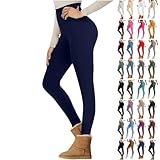 Fleece Gefütterte Leggings für Damen mit Taschen Thermo-Jogginghose hohe Taille Jogger Po-Lifting Fitnessstudio Leggings Sherpa-Futter Warme Jogginghose für Sport Workout Activwear Armee grün Lila L