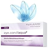 Eye.Con Aqua weiche Monatslinsen – mit UV-Schutz – 3er Box Sillikon Hydrogel Kontaktlinsen mit Stärke für empfindliche Augen. Contact Lenses mit 55% Wassergehalt BC 8.4mm, DIA 14.2mm, -4,75D
