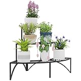 Outsunny 3-Etagen Pflanzenständer, Blumenständer für Innen Außen, Pflanzenregal aus Metall, mehrstöckig Blumenregal, 60 cm hoch Blumentreppe für Wohnzimmer, Garten Balkon Deko, Schwarz