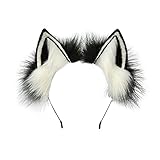 MIVAIUN Handgefertigtes Katzenohr Haarband Simuliertes katzenohren Stirnband Tierohren Haarband Fuchskostüm Kopfbedeckungszubehör für Halloween Thanksgiving Party Cosplay (Schwarz und Weiß)