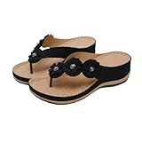 BESPORTBLE Damen Sandalen Keilabsatz Sommer Schuhe Blume PU Material Rutschfeste Strand Slipper Bequeme Sandale für Frauen Schwarz