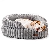 MEWOOFUN Stilvolle Katzenbetten für Katzen, weiches rundes Hundebett für kleine und mittelgroße Hunde, waschbares, beruhigendes Haustierbett (Grau, L)
