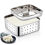 PANCA Edelstahl Paneer Maker Form Medium Size Paneer Presse mit Deckel Tofu Presse Formenmacher Molkentrenner (Quadrat, 450ml Kapazität)