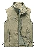 Vanchenl Herren Casual Utility Reisen Angeln Weste Outdoor Arbeit Leichtgewicht Safari Foto Multi Taschen Westen Khaki XL