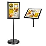 BELLE VOUS Schwarzer Plakathalter A4 Verstellbarer Infoständer - Bodenständer aus Aluminium - Aufsteller A4 - Klapprahmen A4 für Hoch- und Querformat - für Hochzeiten, Messen, Einzelhandel & Menüs