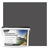 derendo Premium Silikonharz Fassadenfarbe Wetterschutz Abperleffekt wie beim Lotus Blatt, inkl. Schutz vor Verunreinigungen durch hochwertige Silikonharz-Beschichtung Anthrazit, 2,5l