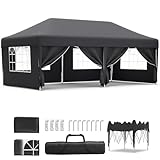 JUMMICO Pavillon 3x6 Wasserdicht Stabil Winterfest Höhe Verstellbar,Faltpavillon Partyzelt mit 6 Seitenwänden,Pavillion UV Schutz 50+,Gartenpavillon Faltzelt für Party,Hochzeit,Garten, Innenhof,Grau