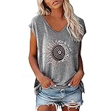 Shirt Damen T-Shirt-Bluse Damen Elegant ärmellose T-Shirt Tops Oberteile Frauen Schwarz Grau Kleidung Basic Sommer Shirts Top V-Ausschnitte Tshirt Klamotten Teenager Mädchen - Blusen & Tuniken