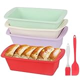 Silikon Backform 4 Stück Silikonformen Backen Rechteckig 19.2 x 9.5 x 5.5cm,Klein Kuchenform Silikon Tortenform, Airfryer Silikonformen Brotformen Zum Backen mit Ölbürste Schaber Geliefert
