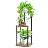 LyTaispuly 3 Etagen Metall-Pflanzenständer Indoor, Holz Tiered Corner Plant Stand Pot Holder, Modern Blumenregal Display Rack für Wohnzimmer Schlafzimmer Outdoor Balkon Garten Terrasse, Schwarz