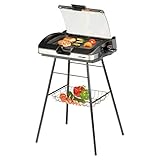 Cloer 6720 Barbecue-Grill mit Aluminium-Druckgussplatte, Antihaftbeschichtet, Glasdeckel, 2200 Watt, Grillfläche: 29 Barbecue-Grill, silber, schwarz