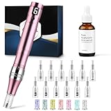 Dessnill Dermapen Elektrische Microneedling Pen Micronadeln Pen 0-2,0mm mit 7 Model LED Licht, mit Hyaluronsäure Anti-Aging Anti Falten Gesichtsserum (Inkl. 12 Nadeln Patronen)