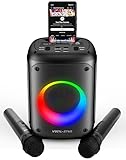 Vocal-Star VS-275 Tragbare Karaoke Maschine mit Bluetooth, Karaoke Anlage, 2 kabellose Mikrofone, 60w Lautsprecher, Lichteffekte, Aufnahme von Gesang, wiederaufladbar