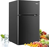 FANTASK 90L Kühlschrank mit 27L Gefrierfach mini Kühl-Gefrier-Kombination Standkühlschrank Gefrierschrank LED-Innenbeleuchtung [Energieklasse E]