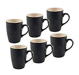 Kaffeebecher 6er Set je 340 ml - schwarz matt/innen beige - Kaffeebecher mit Henkel - Tee Becher Kaffee Tasse aus Porzellan