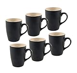 Kaffeebecher 6er Set je 340 ml - schwarz matt/innen beige - Kaffeebecher mit Henkel - Tee Becher Kaffee Tasse aus Porzellan