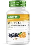 OPC Traubenkernextrakt + natürliches Vitamin C - 365 Kapseln für 12 Monate - Höchster OPC Gehalt nach HPLC - Laborgeprüftes OPC aus europäischen Weintrauben - Vegan