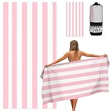 Ainiv Strandtuch, Strandhandtuch Groß, 80x160 cm Gestreiftes Beach Towel/Badetuch, Weiches Leichtes Sport Yoga Handtuch mit Tasche, Schnelltrocknendes Microfaser Pooltuch für Bad, Reisen, Sport-Rosa