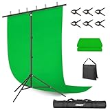 EMART Greenscreen mit Ständer, 2 x 2 m Hintergrund Ständer mit 1,5 x 2 m Green Screen für Foto Video Studio, TV Videos, Streaming Spiele, Live Übertragung, Chroma-Key