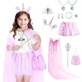 Acemall Prinzessin Umhang Mädchen Prinzessin Kleid, ELSA Prinzessin Der Karneval Kostüm mit Halskette, Krone, Feenstab, Kostümgeschenk für Mädchen von 3-6 Jahren, Halloween, Geburtstagsparty, Cosplay