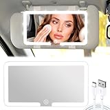 Lypumso Auto Kosmetikspiegel, Auto Sonnenblende Spiegel LED mit 3 Lichtmodi, Schminkspiegel für Auto mit Licht Wiederaufladbarer, Tragbarer Kosmetikspiegel Lichter für Auto, Weiß