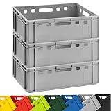 BURI 3x Fleischkiste E2 Fleischerkiste Grau 60x40x20cm Metzgerkiste Lagerkisten Stapelkisten | Eurobox Made in Germany lebensmittelecht, robust, stapelbar