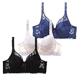 nsiaot 3er Pack BH Damen Bügel Push Up Große Brüste Starker Halt Damen-BHS Weich Bequem Bustier Vollschalen Stützender BH Gegen Brustsenkung Klassische-BH Minimizer Bra Größe