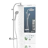 SCHÜTTE MADURA Duschsystem mit Thermostat, Duschset mit großer Regendusche (Ø 24 cm) und verstellbarer Handbrause, Brauseset mit Duschstange, Duschsäule Duschpaneel, Chrom
