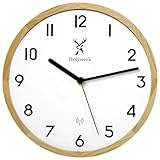 Holzwerk Germany Natur Funkwanduhr Funk Wanduhr Holz-Uhr Vintage Funkuhr lautloses Uhrwerk ohne Tickgeräusche Buche Weiß lautlos aus handgefertigtem Massivholz Holz 25 cm