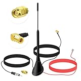 Aktive DAB/DAB+ Antenne Auto Digital Radio FM/AM Kombi Dachantenne Autoantenne mit SMB/SMA Adapter mit 5m Verlängerungskabel für FM DAB Autoradio