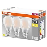 OSRAM LED-Lampe, Sockel: E27, Warm weiß, 2700 K, 11 W, Ersatz für 100-W-Glühbirne, matt, LED BASE CLASSIC A, 3er-Pack