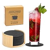 AMALINDO Filz Untersetzer für Gläser Grau Ø11cm - 10 Glasuntersetzer Filz Grau Rund - Set Filzuntersetzer mit Bambusbox - Abwaschbar und rutschfest Untersetzer Gläser Filz