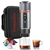 CONQUECO Tragbare Espressomaschine Elektrische Kaffeemaschine: 12V Auto kleine Reise-Expressomaschine – selbstheizend, 8 Tassen, Batteriebetrieben, kompatibel mit Nespresso-Kapseln – für Camping