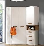 Marmex Grant G15 - Eckschrank 91x195x143 cm, Bücherregal - Eckgarderobe mit Kleiderstangen und Einlegeböden für das Jugendzimmer, Schlafzimmer - Eckkleiderschrank - weiß + Riviera Eiche