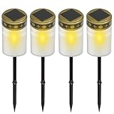 BYZESTY LED Grabkerze, 4 Stück Solar LED Grablicht, Grableuchten, Kerzen Outdoor, Solarbetrieben mit Lichtsensor, Stabilisierungsbügel mit Erdspieß, Lange Lebensdauer, Weiß, 7 x 12 cm