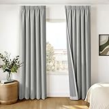 INOVADAY 100% Verdunklungsvorhänge 2 Stück H245 x B140 cm, Gardinen mit Kräuselband für schienensystem, Vorhäng Blickdicht Thermovorhang Kälteschutz Vorhang, Gardinen Wohnzimmer Schlafzimmer,Hellgrau