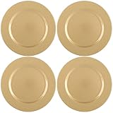 com-four® 4x Platzteller goldfarben glänzend - wiederverwendbare einfarbige Unterteller als Tischdekoration - monochrome Dekoteller für Hochzeit, Familienfeier oder Weihnachten - Ø 33 cm