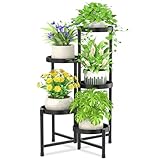 iDavosic.ly 5 Etagen Metall Pflanzenständer Blumentopfständer, Mehrstöckig Pflanzenregal Blumenregal Pflanzentreppen für Zimmerecke, Wohnzimmer, Balkon, Terrasse, Hof (Rund, Schwarz)