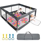 IBVIVIC Laufstall Baby Laufgitter 120x120cm, Playpen Baby 300D Oxford Gewebe mit Atmungsaktivem Netz Rutschfester Basis, Kinderzaun für Säuglinge Kleinkinder, Dunkelgrau