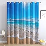 QEODAH Strand Vorhänge Meer Küste Hawaii Verdunklungsvorhänge, Vorhang Blickdicht Gardinen mit Ösen, Schlafzimmer Wohnzimmer Kinderzimmer Deko, Thermovorhang 2er Set H 260 x B 140 cm