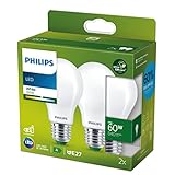 Philips Classic ultraeffiziente E27 LED Lampe, 60W, matt, warmweiß, Doppelpack