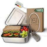 Baluni® Premium Edelstahl Brotdose – Nachhaltige & plastikfreie Lunchbox mit Trenner, Ersatzdichtung & Transportsack | Langlebige Metall Brotbox für Schule, Arbeit & unterwegs (1400 ml)
