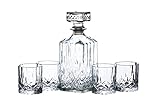 BarCraft, Set aus Whisky-Karaffe und Tumbler-Gläsern mit Eingeschnittenem Dekor, Spirituosenflasche mit Gläsern in Geschenkbox (5 Stück)