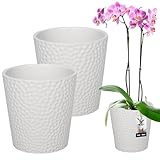 KOTARBAU® 2er Set Blumentopf Weiß Keramik glasiert ⌀ 12 cm Höhe: 15 cm Orchideentopf Keramik Blumentöpfe Keramik Blumentopf Keramik Pflanztopf Blumentopf modern Blumentöpfe Zimmerpflanzen