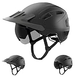 Fahrradhelm Herren, Damen Helm mit Magnetischem Visier Abnehmbarer Sonnenschutzkappe und Größenversteller, Schwarz Helm für E-Bike, Mountainbike & Citybike (L-Visier)